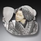 Mammoth Ivory Geisha Mirror Necklace in Handmade Silver - <b>Geisha II</b>