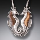 Fossilized Walrus Tusk Silver Seahorse Necklace, Handmade (includes chain) - <b>Seahorses</b>