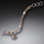 Fossilized Walrus Tusk Garnet Bee Charm Bracelet, Handmade - <b>Silver Bee Charm</b>