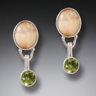 Fossilized Walrus Ivory Peridot Drop Earrings, Handmade Silver - <b>Interchangeable</b>