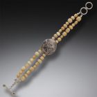 Fossilized Walrus Ivory Bead Bracelet, Handmade Silver - <b>Ancient Breeze</b>