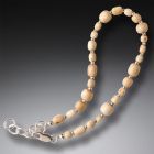 Fossilized Walrus Tusk or Mammoth Ivory Bead Bracelet, Handmade Silver - <b>Ancient Runes</b>