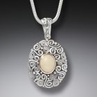 Fossilized Walrus Tusk Ocean Waves Necklace, Handmade Silver - <b>Origins</b>
