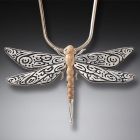 Fossilized Walrus Ivory Silver Dragonfly Pendant, Handmade - <b>Tribal Dragonfly</b>