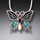 Paua Jewelry Garnet Butterfly Necklace with Black Mussel and Mammoth Tusk Ivory - <b>Transition II</b>