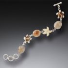 Fossilized Walrus Tusk Ivory Sea Turtle Bracelet Silver, Handmade - <b>Turtles at Play</b>