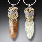 Handmade Silver Fossilized Walrus Ivory Maori Design Pendant Necklace - <b>Maori Spear</b>