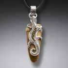 Mammoth Ivory Tusk Silver Gecko Pendant with 14kt Gold Fill, Handmade - <b>Gecko</b>
