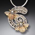 Fossilized Walrus Tusk Bee Necklace Silver and 14kt Gold Fill, Handmade - <b>Bee Spiral</b>