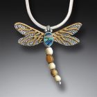 Silver Dragonfly Pendant Paua Jewelry with Fossilized Walrus Tusk, 14kt Gold Fill - <b>Dragonfly II</b>