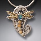 Fossilized Walrus Tusk Ivory Silver Dragonfly Pendant Paua Jewelry with 14kt Gold Fill - <b>Paisley Dragonfly</b> 