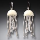Fossilized Walrus Ivory Jelly Fish Earrings, Rainbow Moonstone Handmade Silver - <b>Jelly Fish</b>