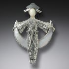 Mother of Pearl Geisha Moon Necklace with Mammoth Ivory, Handmade Silver - <b>Moon Maiden</b>