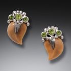 Silver, Peridot & Fossilized Walrus Tusk Earrings