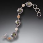 Fossilized Walrus Ivory Bracelet with Peridot, Handmade Silver - <b>Spring Stream</b>
