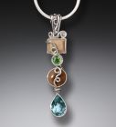 Mammoth Tusk Ivory Blue Topaz Drop Necklace, Handmade Silver - <b>Ocean Drop</b>