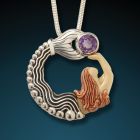 Fossilized mammoth ivory mermaid pendant with amethyst -<b>Mermaid with Amethyst</b>