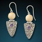 Fossilized mammoth ivory and amethyst arrowhead earrings - <b>Amethyst Arrowhead Earrings</b>