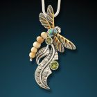 Fossilized mammoth ivory dragonfly pendant - <b>Iridescence</b>