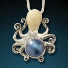 Fossilized walrus ivory octopus with mabe pearl - <b>Octopus With Mabe</b>