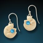 Fossilized mammoth ivory cat earrings with blue topaz - <b>Cozy Cats</b>
