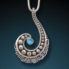 Large Silver, Blue Topaz Wave Pendant - <b>Ocean Wave</b>