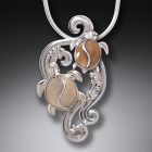 Fossilized Walrus Ivory Silver Sea Turtle Necklace