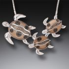 Mammoth Ivory Jewelry Turtle Family Necklace, Handmade Silver (includes chain) - <b>Mother and Baby Turtles</b>