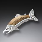 Mammoth Ivory Fish Pin or Silver Fish Pendant, Handmade - <b>NW Fish</b>