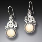 Mammoth Tusk Ivory Silver Lotus Earrings, Handmade - <b>Lotus Mandala</b>