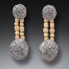 Mammoth Ivory Jewelry Bead Earrings, Handmade Silver - <b>String Theory II</b>