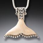 Ancient Mammoth Ivory Silver Whale Tail Pendant - <b>Splash</b>