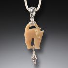 Ancient Mammoth Ivory and Silver Cat Pendant - <b>Cat's Meow</b>