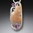 Fossilized Mammoth Ivory, Silver, Amethyst cat pendant - <b>Companion</b>