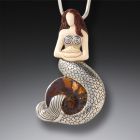 Fossilized Mammoth Ivory Mermaid Pendant - <b>Mermaid With Ammonite</b>
