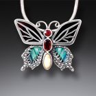 Paua Jewelry Garnet Butterfly Necklace with Black Mussel and Fossilized Walrus Tusk - <b>Transition II</b>