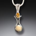 Fossilized Walrus Ivory Silver Citrine Pendant with Bale, Handmade - <b>Amphora</b>