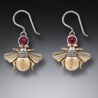 14kt Gold Fill Garnet Ancient Ivory Silver Bee Earrings, Handmade - <b>Bees</b>