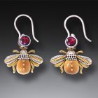 14kt Gold Fill Garnet Fossilized Ivory Silver Bee Earrings, Handmade - <b>Bees</b>