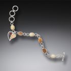 Fossilized Walrus Ivory Silver Heart Charm Bracelet with Garnet, Handmade - <b>Heart Song</b>
