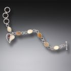 Ancient Ivory Silver Heart Charm Bracelet with Garnet, Handmade - <b>Heart Song</b>