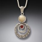 Fossilized Walrus Ivory Tusk Garnet Pendant Necklace in Handmade Silver - <b>Ripples</b>