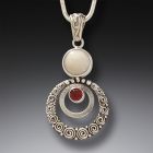 Mammoth Ivory Jewelry Garnet Pendant Necklace in Handmade Silver - <b>Ripples</b>