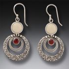 Mammoth Ivory Jewelry Garnet Silver Earrings - <b>Ripples</b>