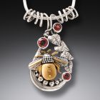 Mammoth Ivory and Garnet Silver Bee Pendant - <b>Glory Bee</b>