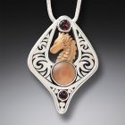 Fossilized Walrus Ivory and Garnet Silver Dragon Pendant – <b>Dragon Fire</b> 