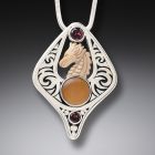Ancient Mammoth Ivory and Garnet Silver Dragon Pendant – <b>Dragon Fire</b> 