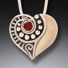 Mammoth Ivory, Garnet, and Silver Heart Pendant – <b>Tender</b>