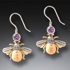 Fossilized Walrus Ivory Amethyst Bee Earrings - <b>Amethyst Bees</b>