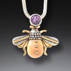 Fossilized Walrus Ivory Amethyst Bee Pendant - <b>Amethyst Bee</b>